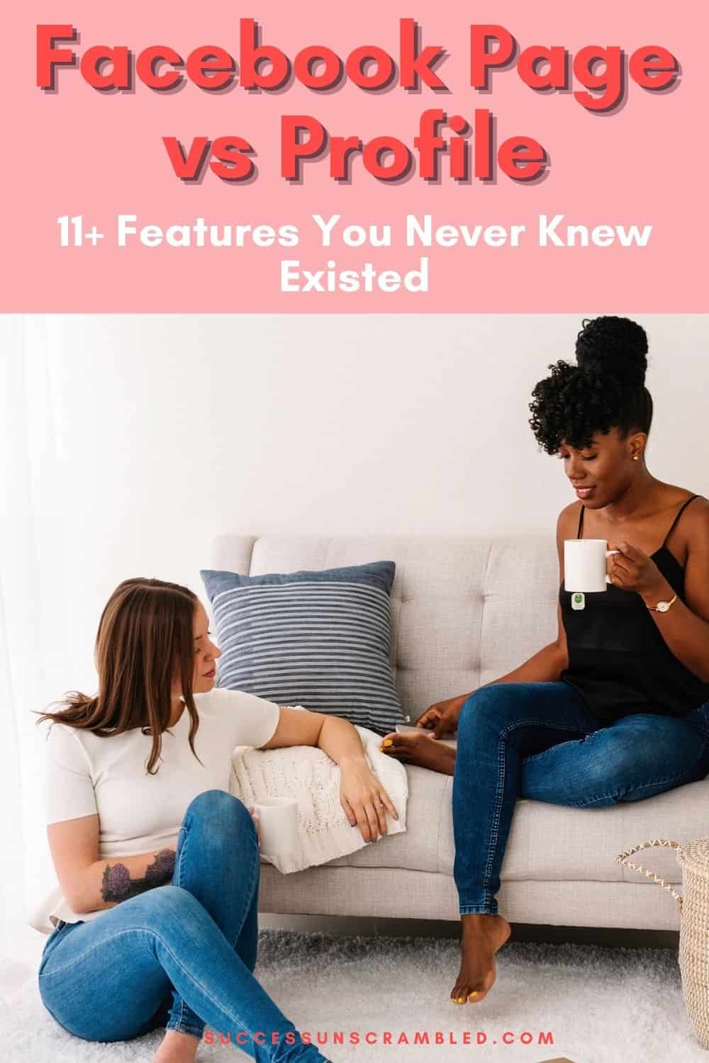 photo of two women sitting near a sofa chatting