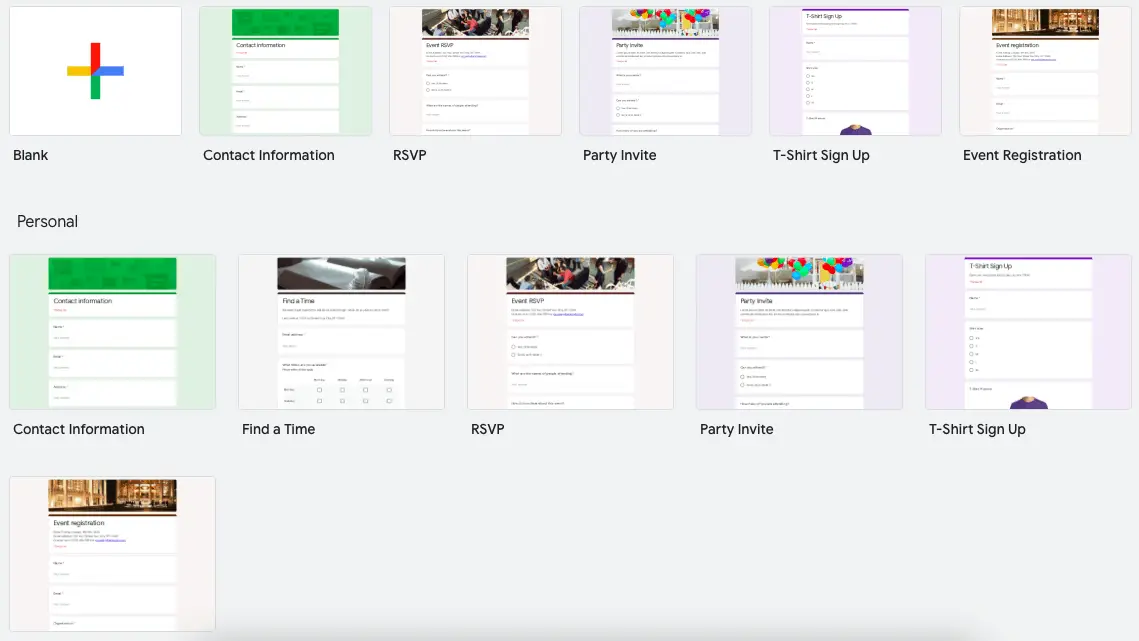 Google forms template gallery