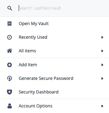 LastPass menu