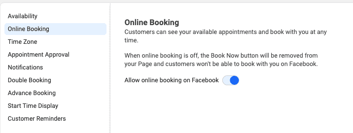 Online booking options