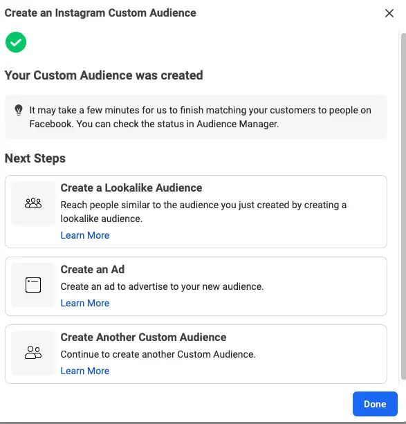 screenshot of Option to create a lookalike audience