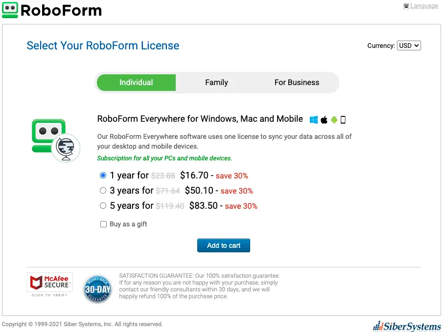 Roboform personal license