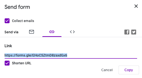Send + Link Shorten - Google Forms