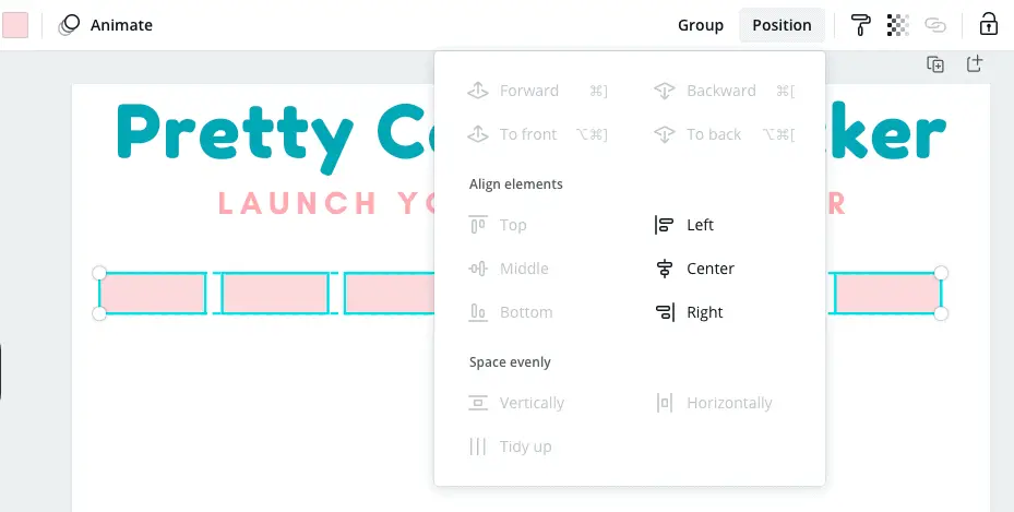 Use position feature in Canva