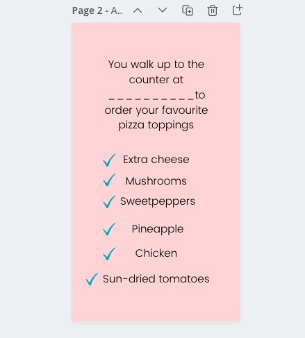 2nd slide pizza toppings - IG story