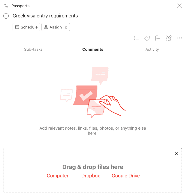 Add files in comment section - Todoist