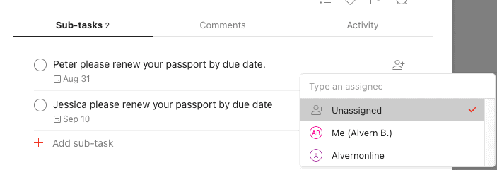 Assigning subtasks - Todoist