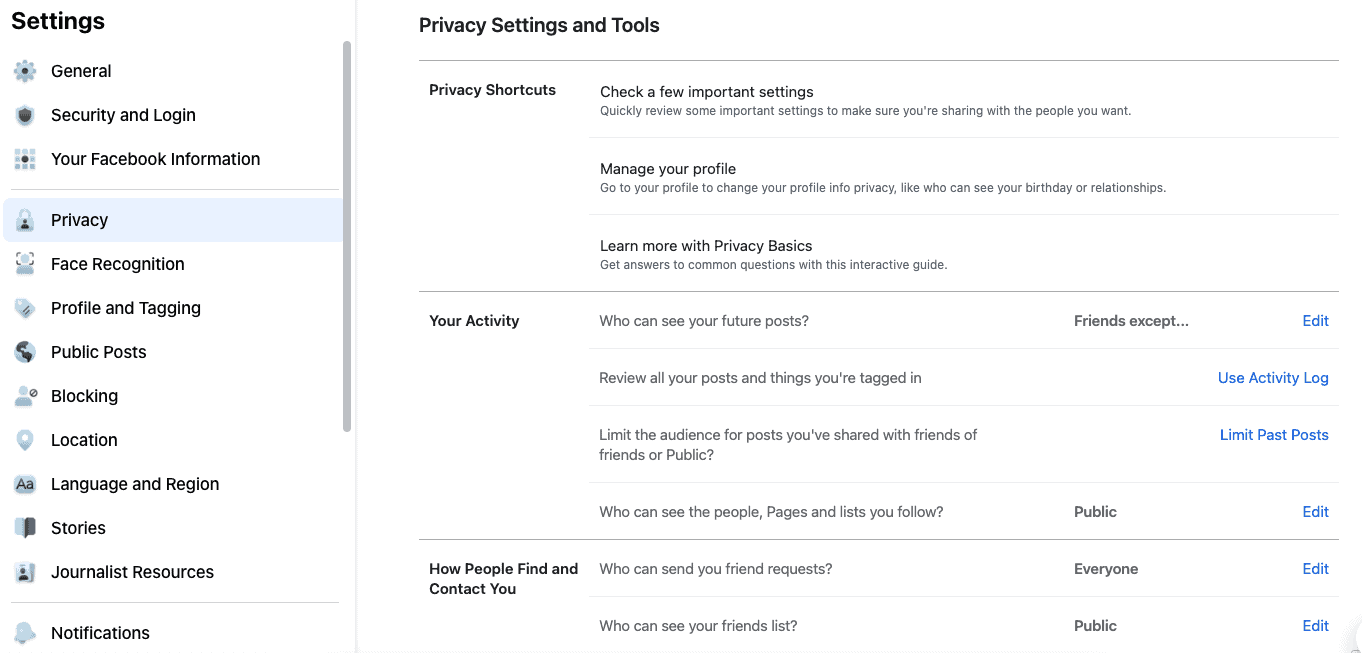 FB Privacy Settings