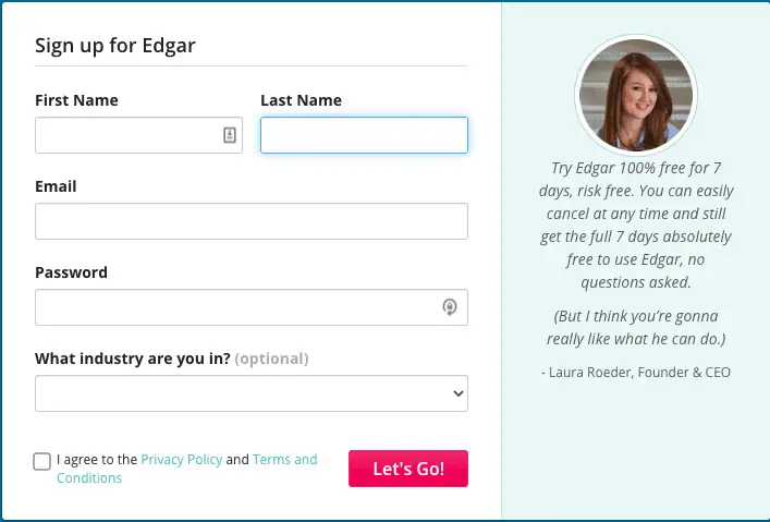 Meetedgar registration page