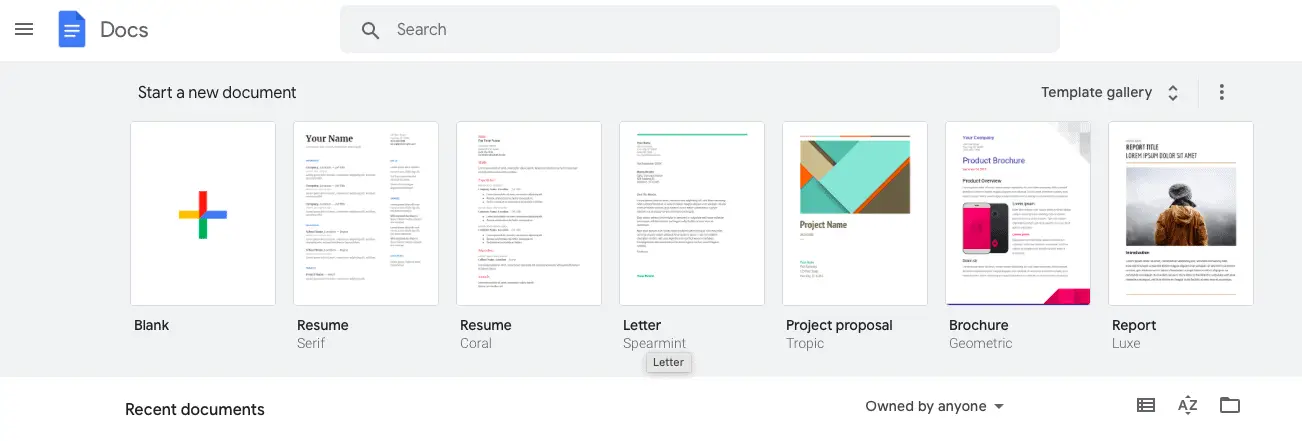 Google docs template gallery