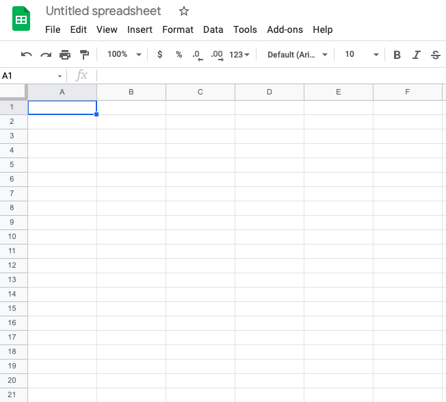 Blank Google spreadsheet