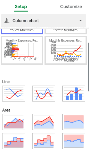 Chart type drop-down menu