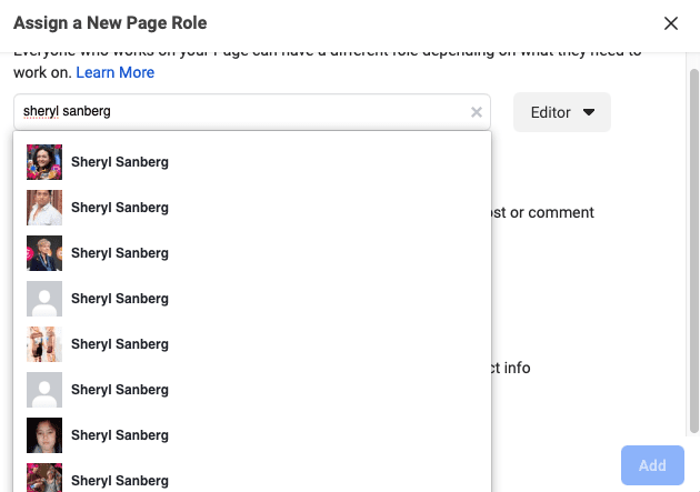 searching Sheryl Sanberg on facebook