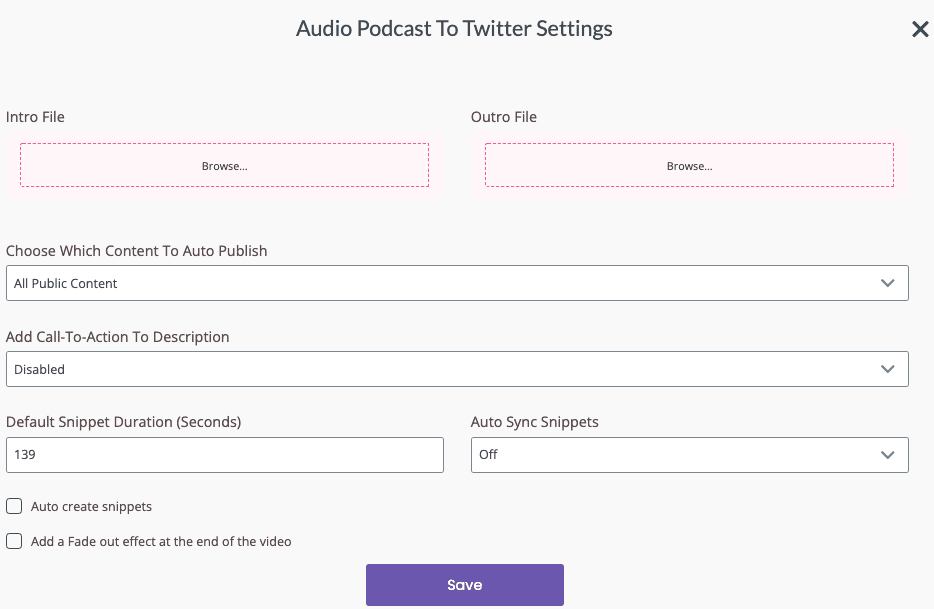 audio podcast to twitter settings
