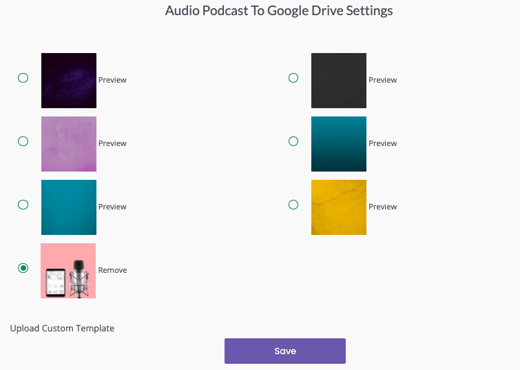 audio podcast to google drive settings