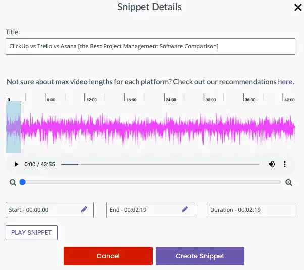 Repurposing create snippet settings