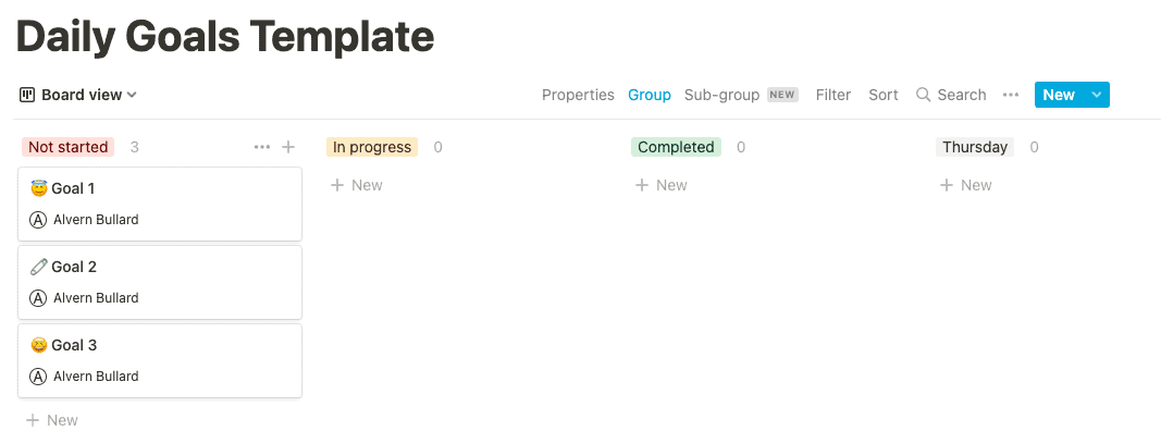 Daily Goals Template