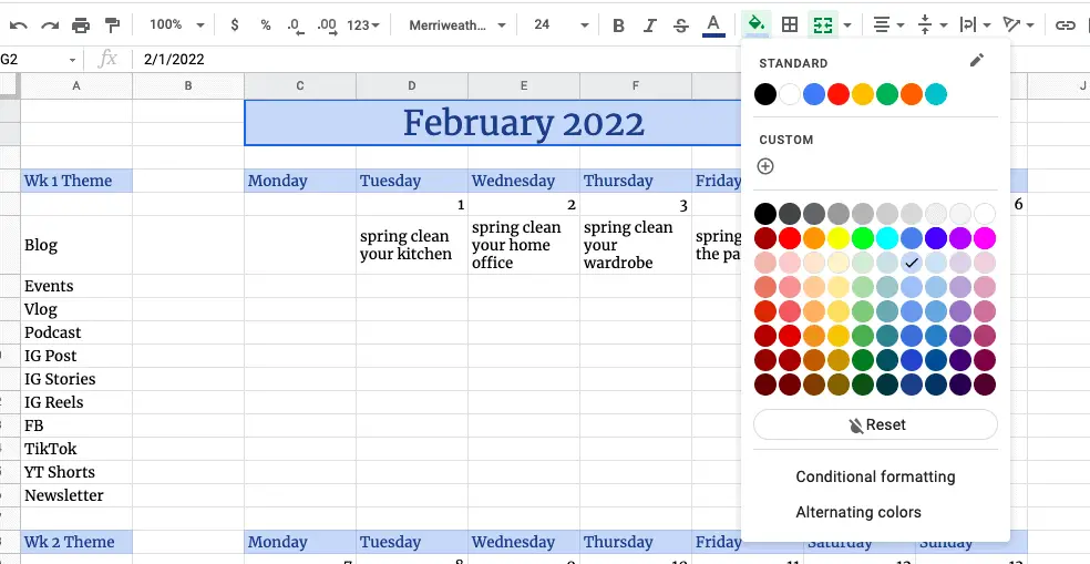 Google spreadsheet calendar template