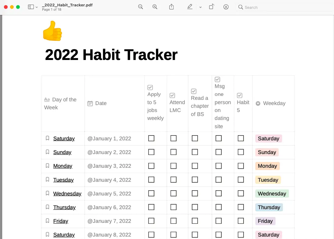 2022 Habit tracker