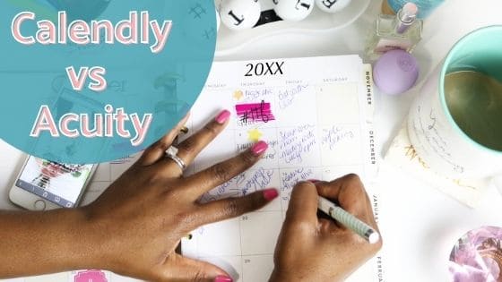 writing schedule on her planner