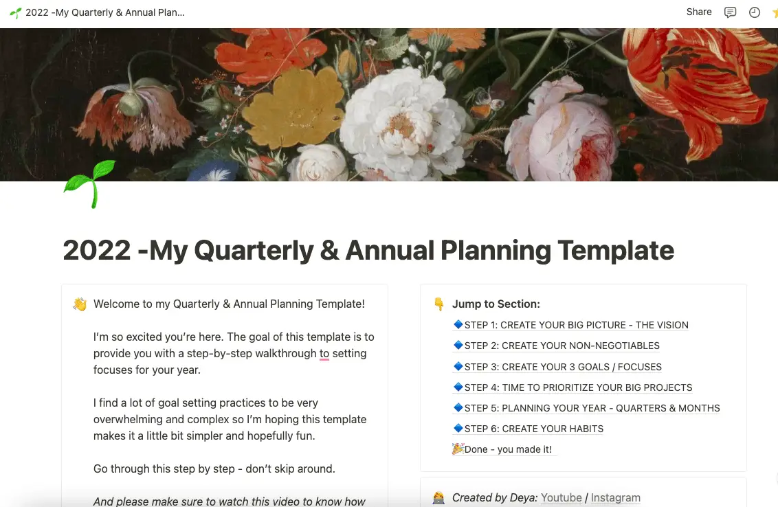 quarterly and annual planning template