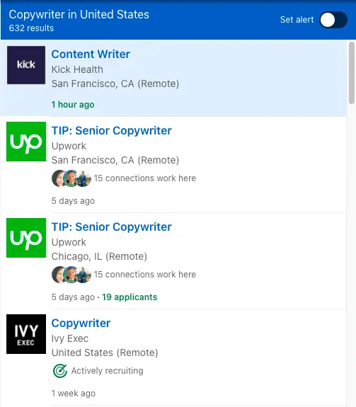 copywriting jobs on LinkedIn