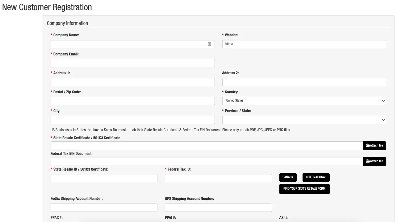 Royal Apparel New Customer Registration