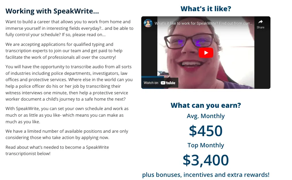 SpeakWrite page