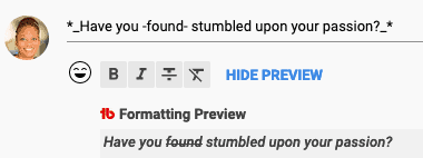 image showing YouTube comment formatting for bold, italics and strikethrough