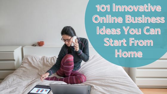 Photo of women working from home on her bed