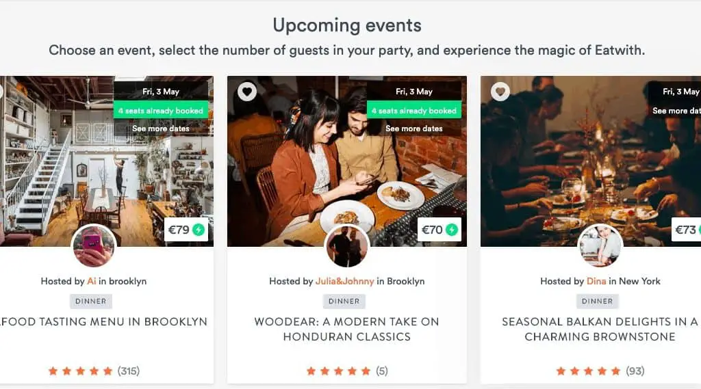 Eatwith upcoming events page