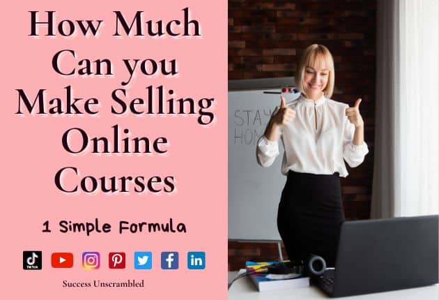 photo of a woman standing in front of a laptop and a whiteboard at her back teaching an online class