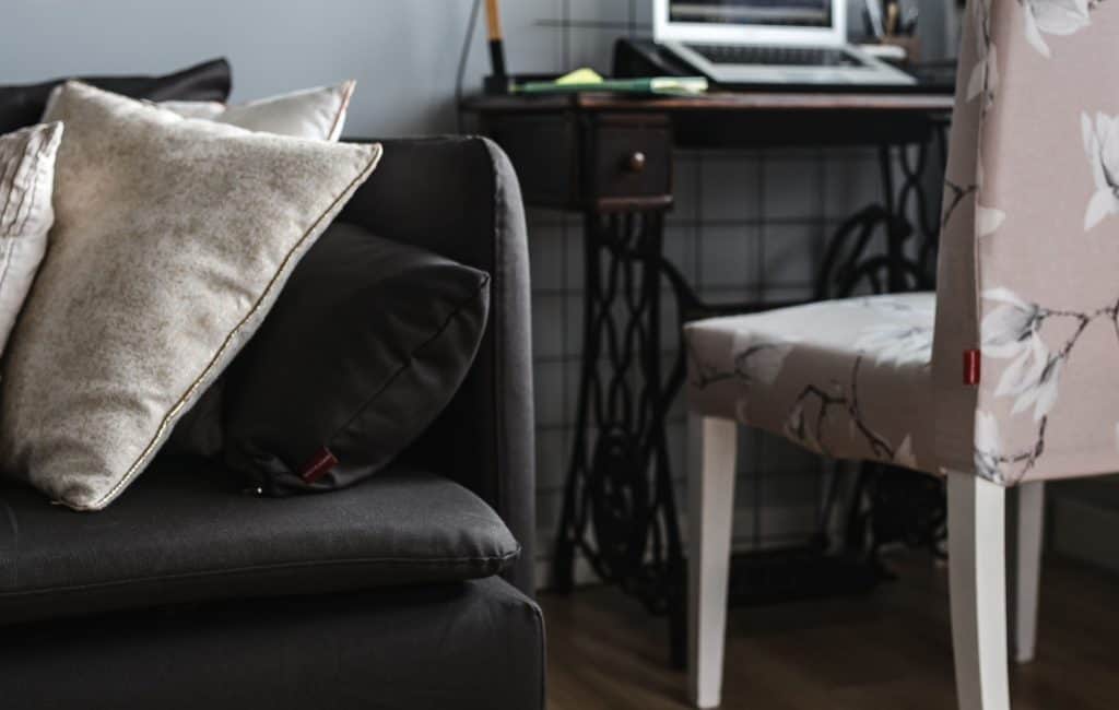 dark grey sofa and a chair