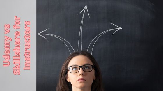 photo of a woman with arrows over her head trying to figure which is better between Udemy and Skillshare