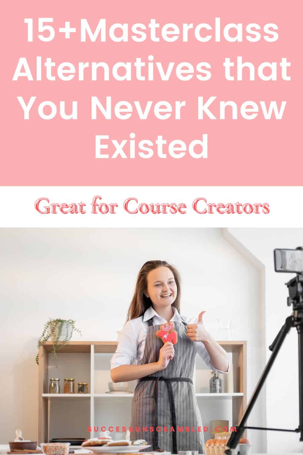 Photo of a lady teaching a class on how to making cookies in front of a video camera like a masterclass alternative