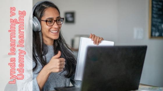 A photo of a woman giving a thumbs up after sharing her home work with others from Udemy learning