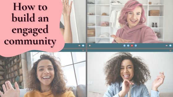 A photo of 4 people on a laptop screen on a live call of an online community