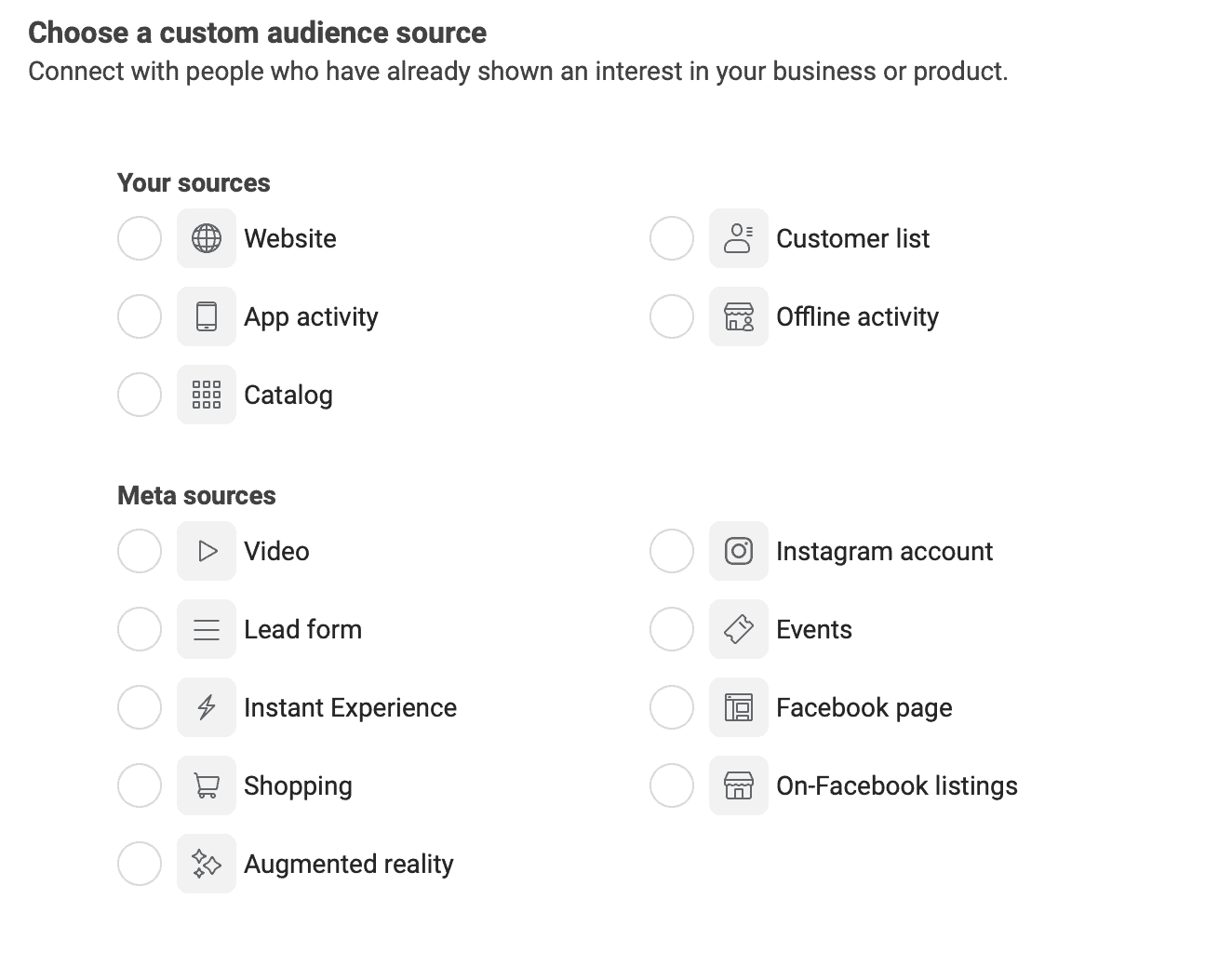 screenshot of the custom audience option in Business Suite